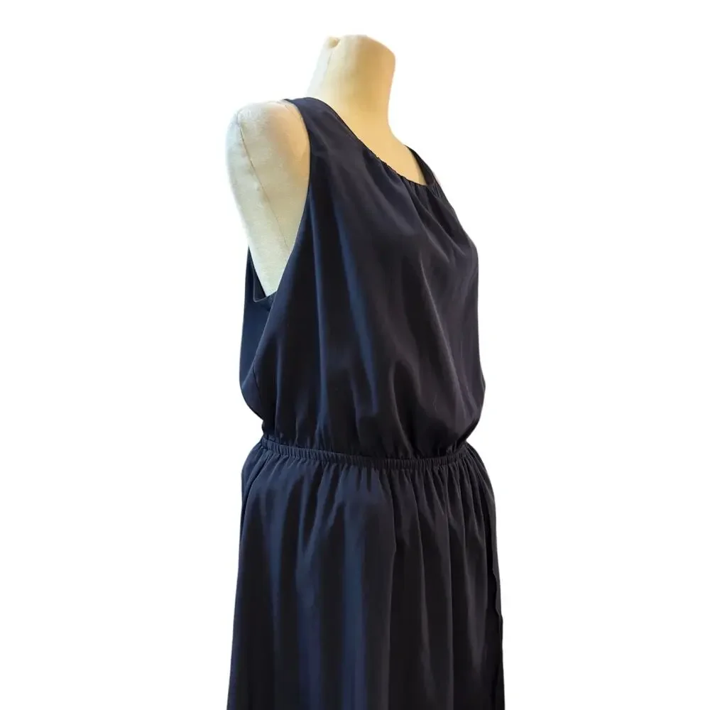 Athleta Martinique Navy Sleeveless Dress, Faux Wrap Tassel Tie Back, Large - Picture 3 of 7